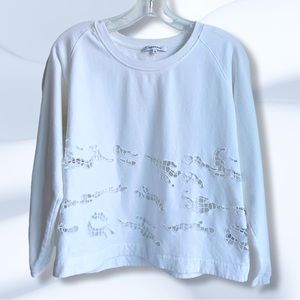 EUC 🤍 Carven 🤍 100% Cotton White Sweatshirt w/ Lace Cut Out Embroidery, Size M